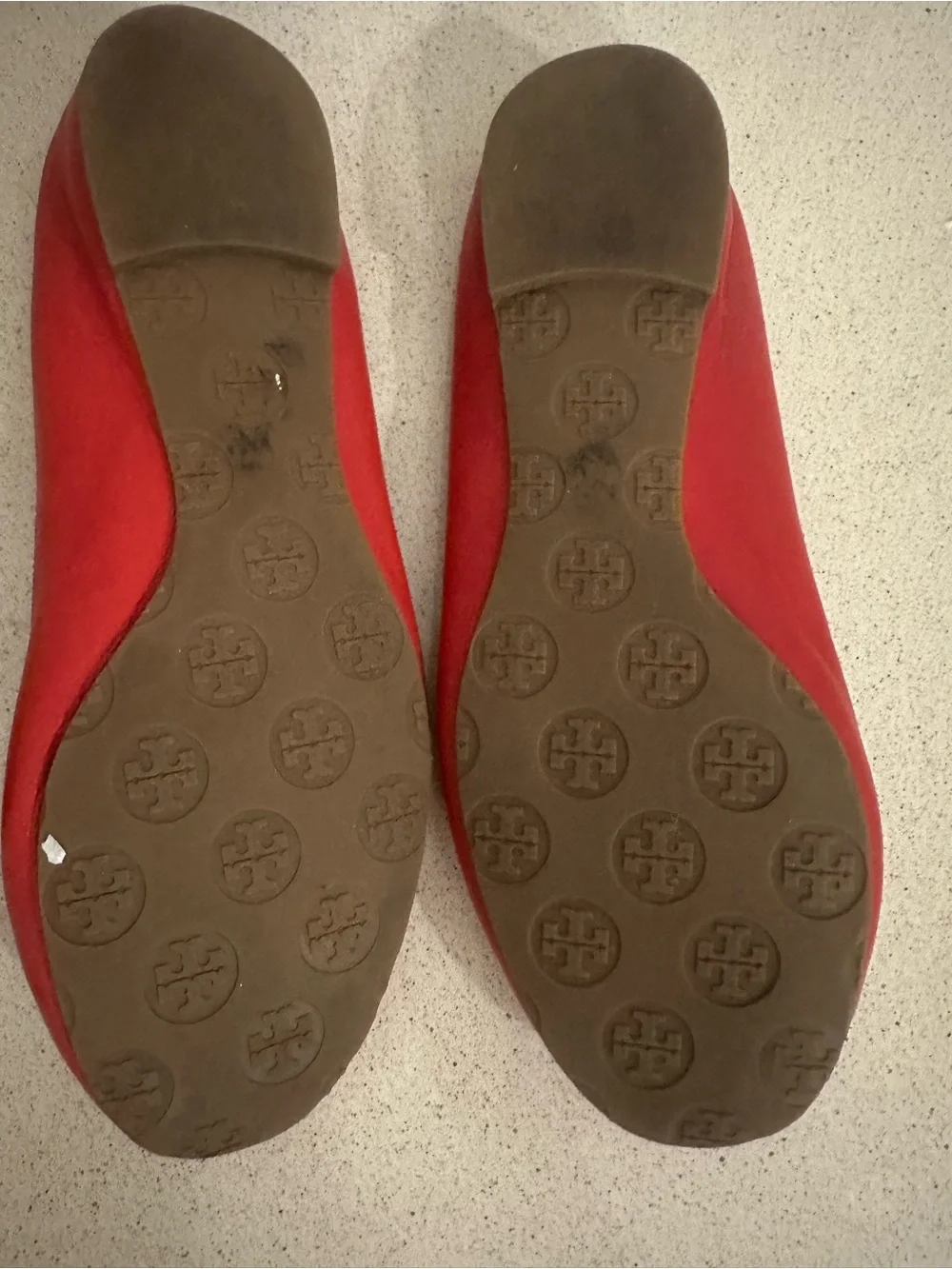 Tory Burch Reva Red Leather Logo Ballet Flats